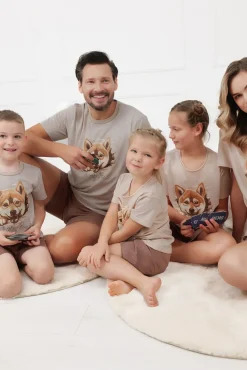 Piżama chłopięca krótki rękaw, krótkie spodnie Shiba