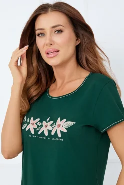 Piżama damska krótki rękaw, 3/4 spodnie Florisa