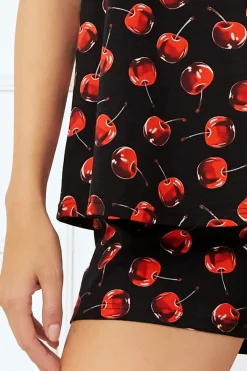 Piżama damska wąskie ramiączko, krótkie spodnie Cherry