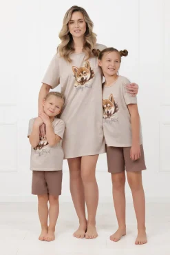 Piżama dziewczęca krótki rękaw, krótkie spodnie Shiba