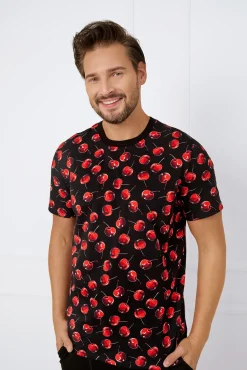 Piżama męska krótki rękaw, krótkie spodnie Cherry