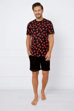 Piżama męska krótki rękaw, krótkie spodnie Cherry