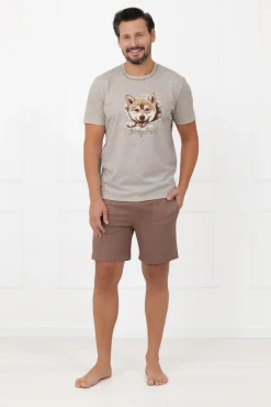 Piżama męska krótki rękaw, krótkie spodnie Shiba