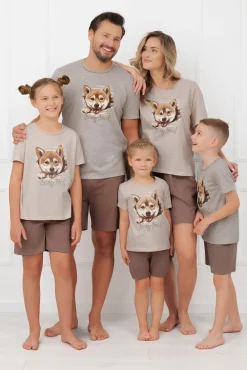 Piżama męska krótki rękaw, krótkie spodnie Shiba